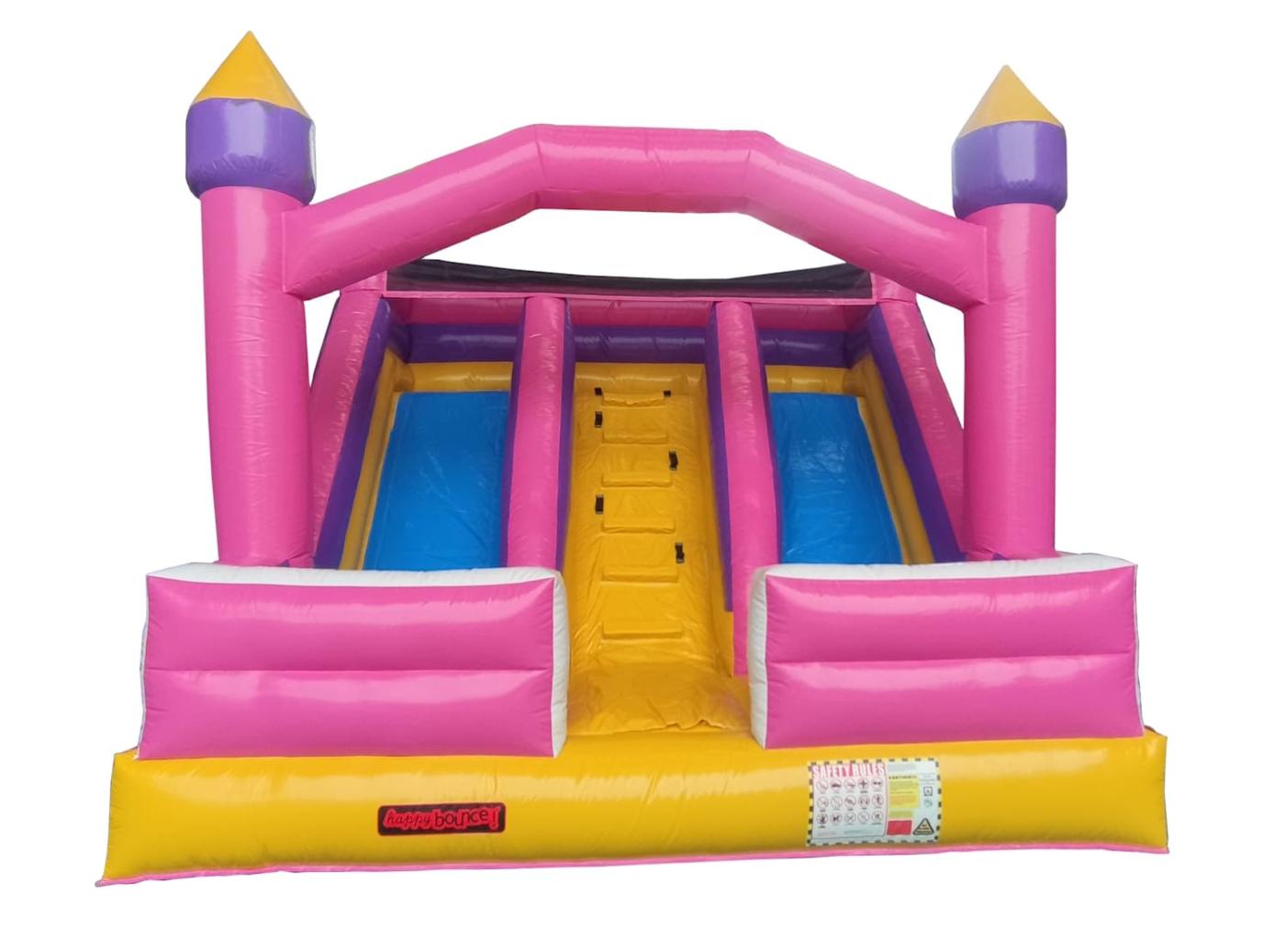 castillo hinchable rosa Double Slide Fun Pink Castle uso profesional