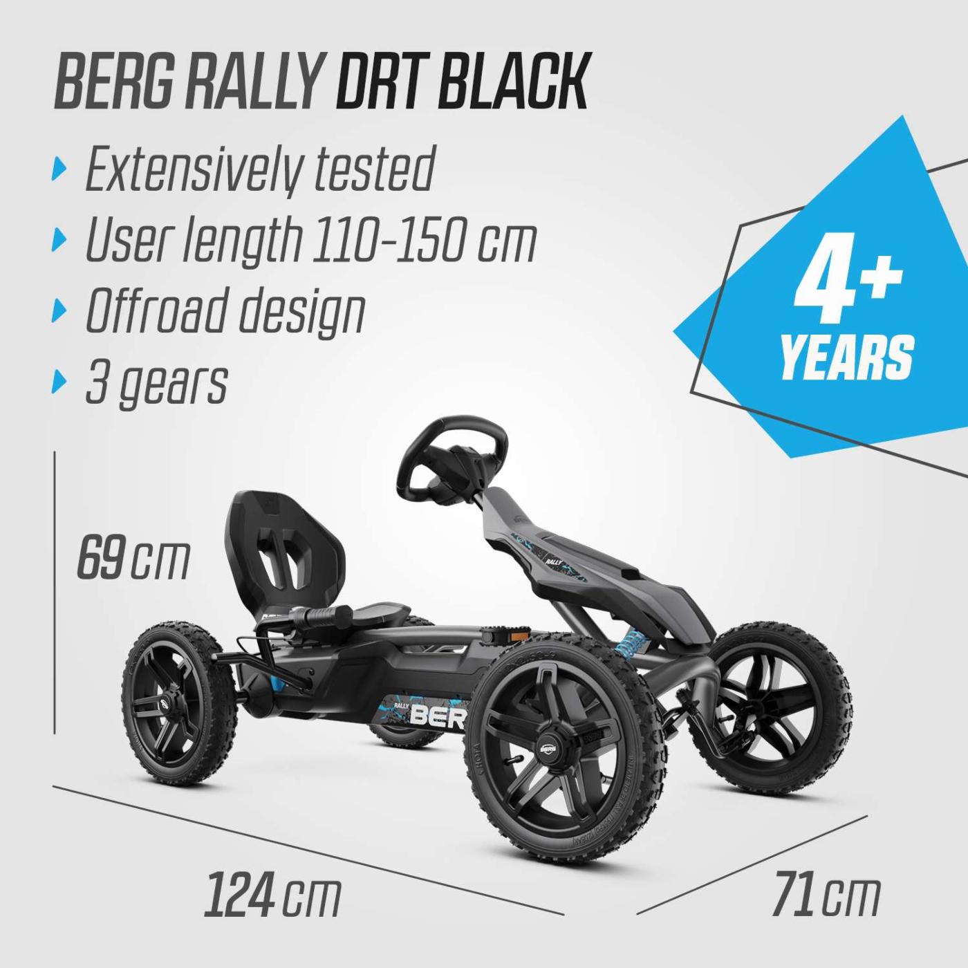 Coche de pedales BERG Rally DRT Black Cambio de 3 marchas