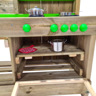 cozinha para crianças feita de madeira tratada e adequada para o jardim. Masgames Tasty Delicious