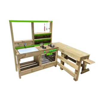 Cocinita de exterior infantil de madera tratada homologada para escuelas MASGAMES TASTY DELICIOUS HORECA