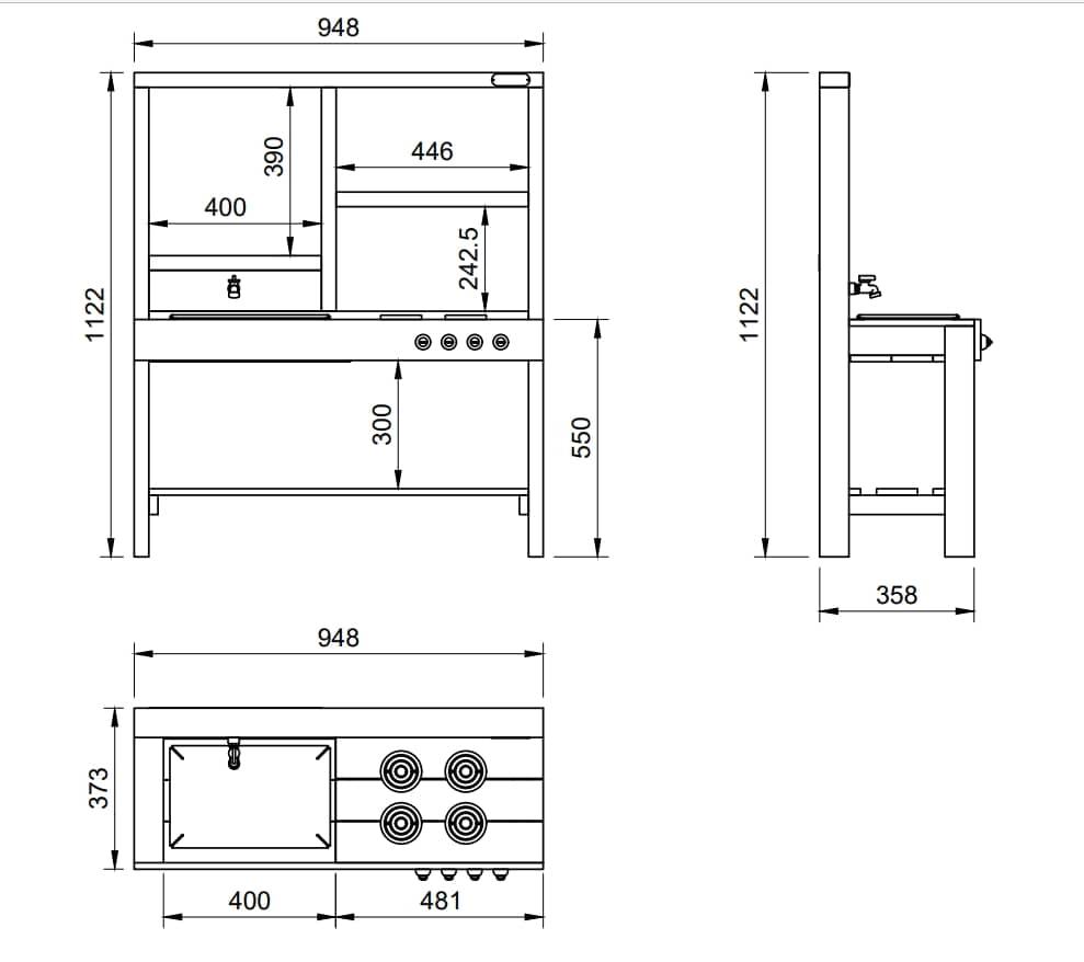 Cocinita exterior infantil de madera MASGAMES SPICYCocinita de madera para exterior homologada MASGAMES SPICY HORECA