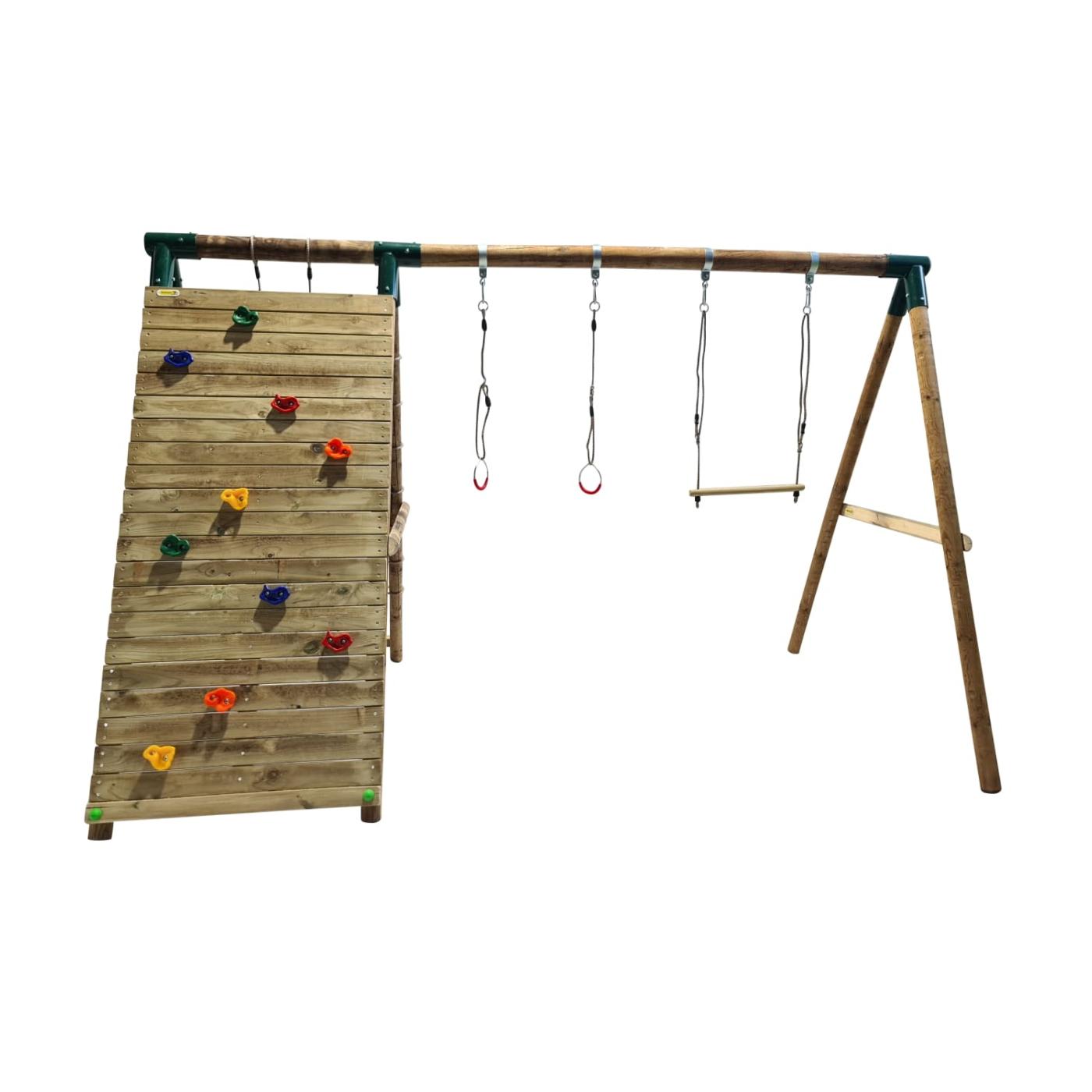 Parque infantil MASGAMES Timbu con pared de escalada, red de trepar y columpio