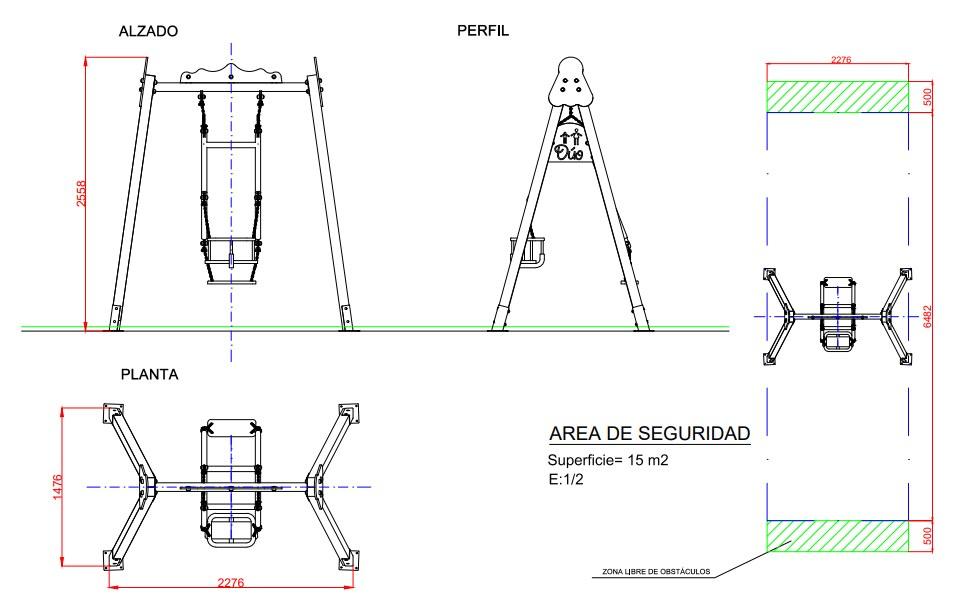 Gronxador doble CHAXI amb seient pla + seient de bebè ús públic comercial mides 1