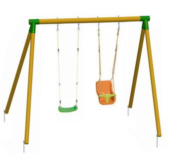Baloiço duplo de madeira KIBO com asiento do bebe