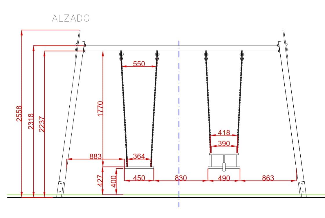 Columpio homologado doble mixto asiento bebé y asiento plano