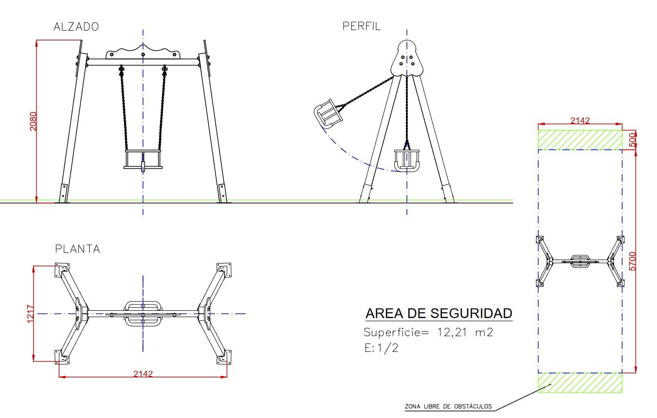 Columpio homologado de una plaza para bebé