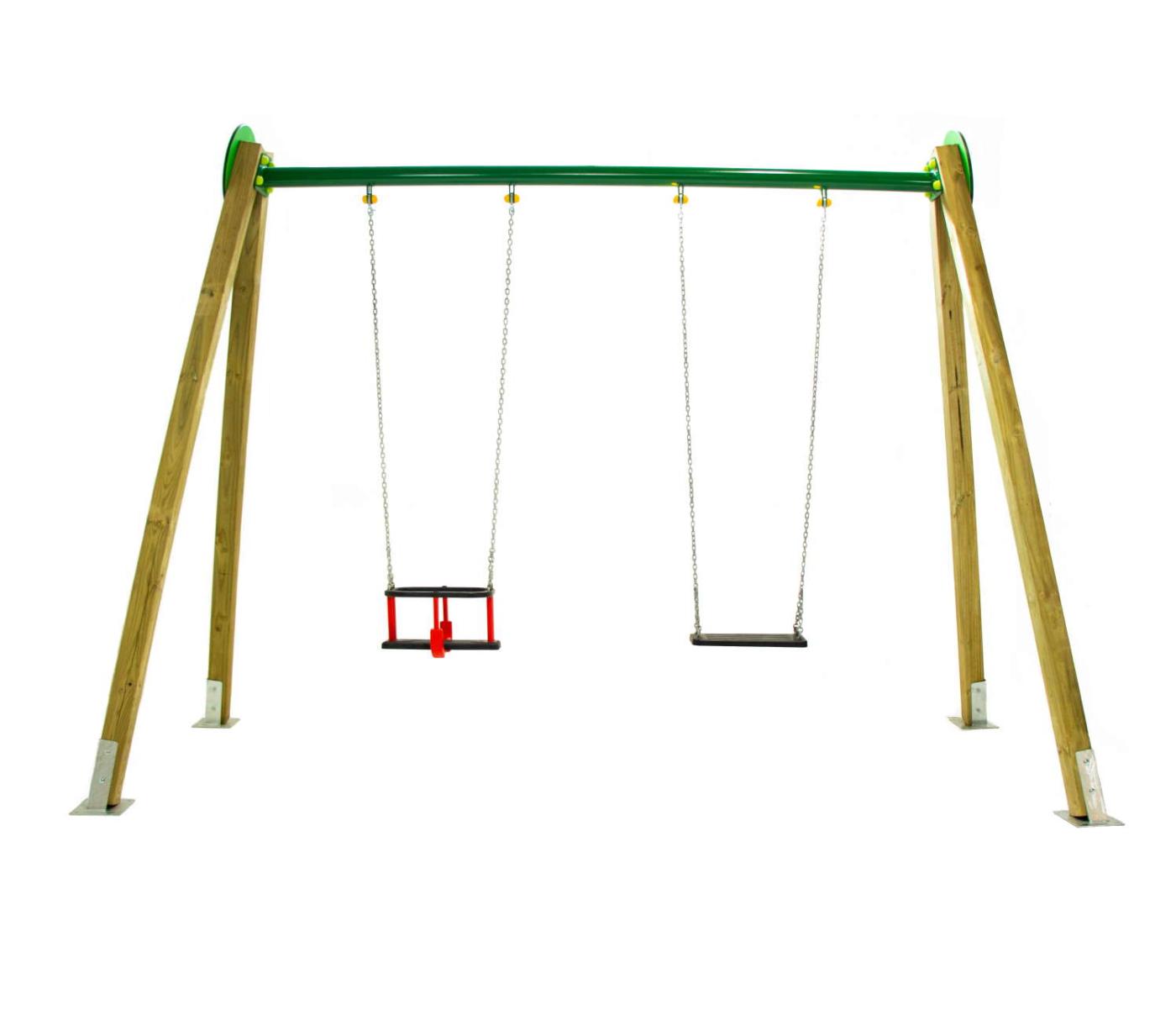 Columpio de madera homologado MASGAMES DRACO con asiento de bebé y