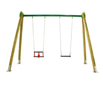 Baloiço de madeira aprovado MASGAMES DRACO com assento criança e assento plano de borracha e correntes