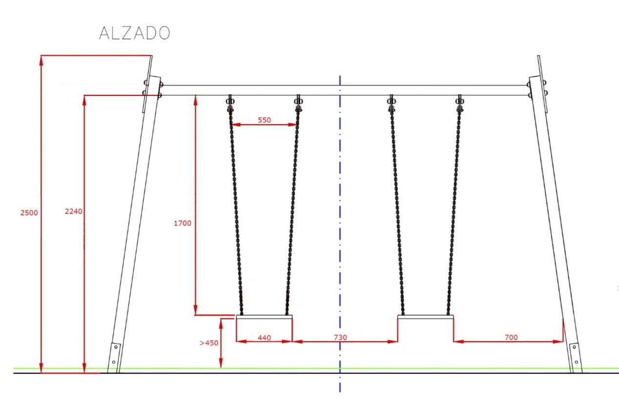 Columpio de madera homologado MASGAMES DRACO con asiento de bebé y asiento plano. El larguero es metálico y las patas de madera. 6