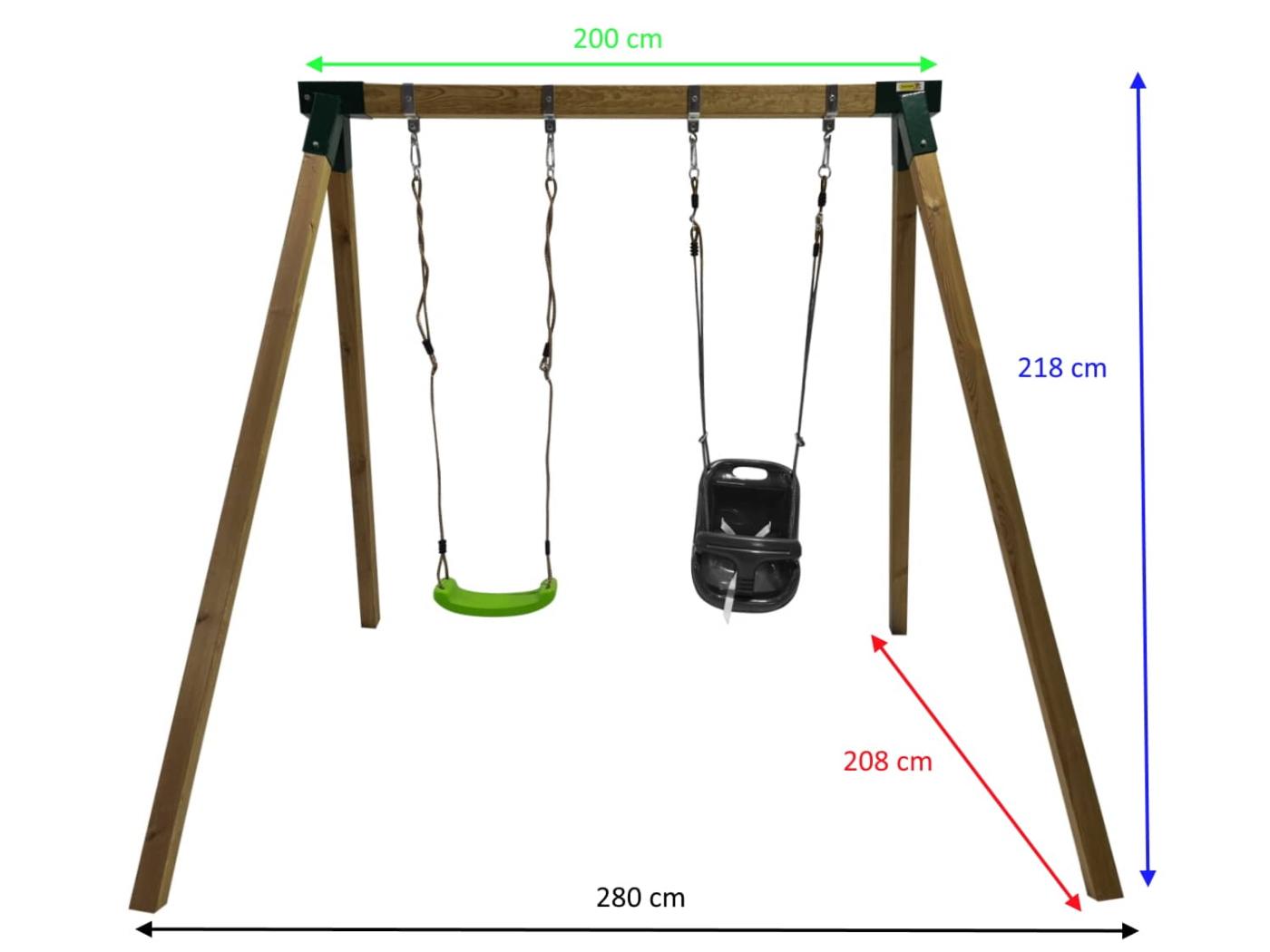 Columpio doble de madera cuadrada MASGAMES Karai Junior con asiento de bebé