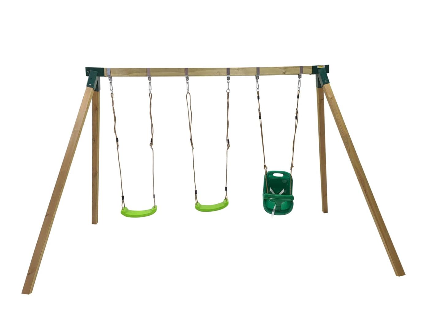 Columpio triple de madera cuadrada MASGAMES NORI con asiento de bebé verde