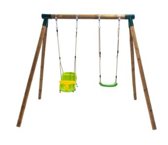 Baloiço duplo de madeira KIBO com asiento do bebe
