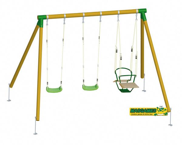 Baloiço de madeira triple masgames com assento barca