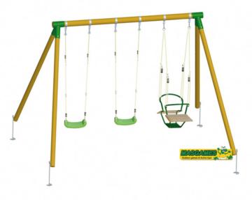 Baloiço de madeira triple masgames com assento barca