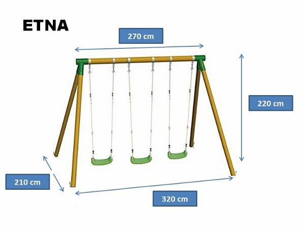 Baloiço de madeira triple masgames com assento frente a frente para jardim