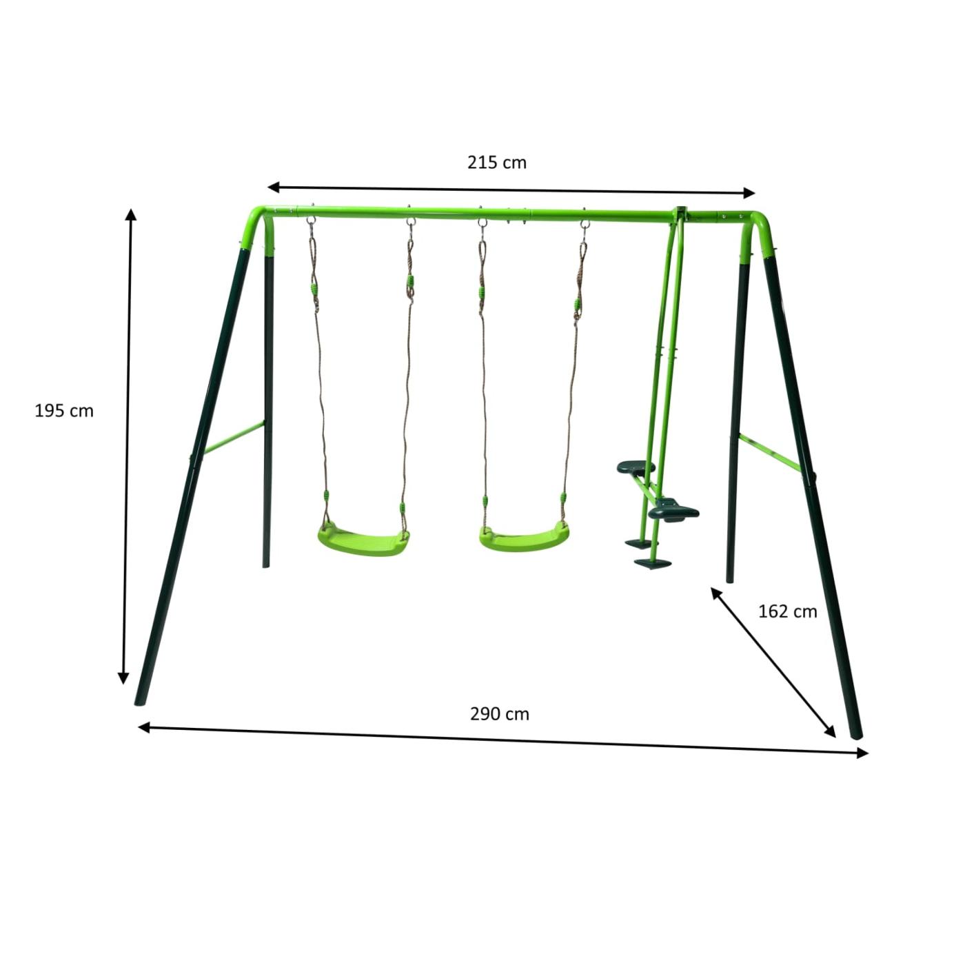 Columpio metálico de tres plazas MASGAMES GINGO medidas