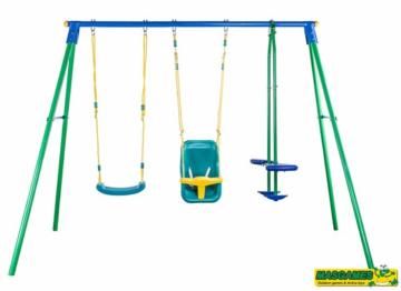 columpio triple metal masgames con asiento de bebe