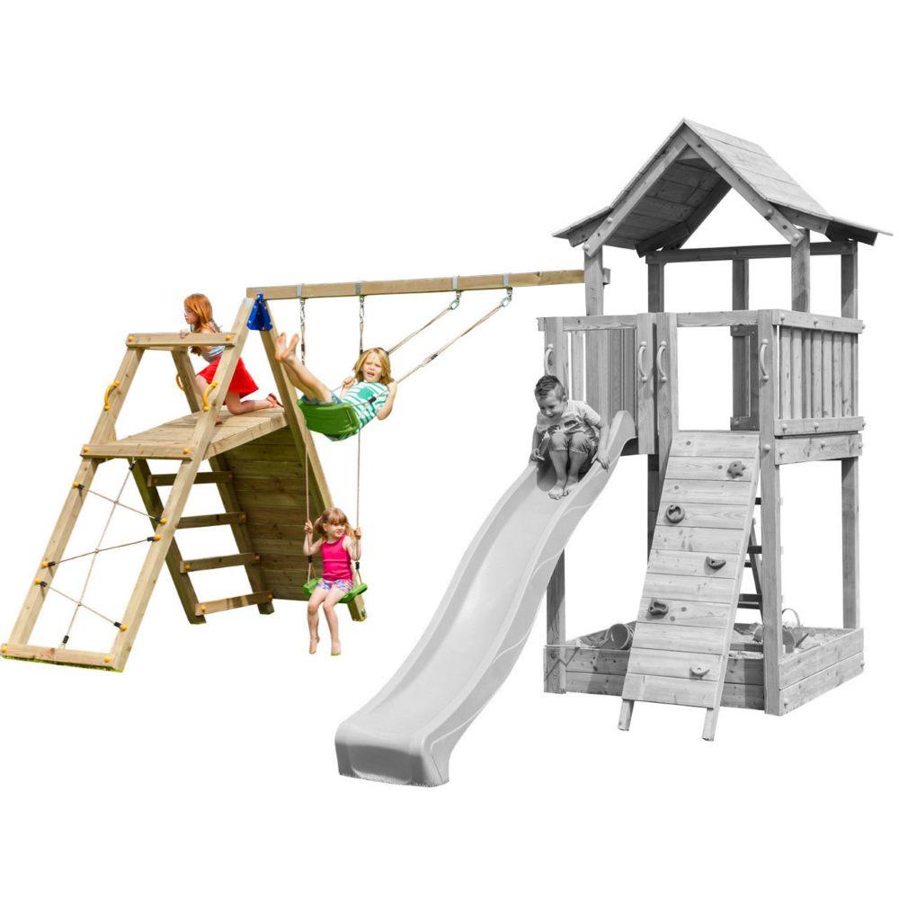 Columpio apoyado y rampas para escalar, ideal para añadir a un parque infantil 