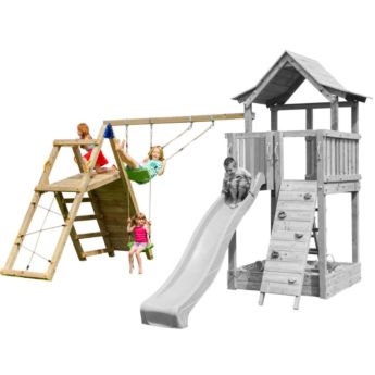 Columpio apoyado y rampas para escalar, ideal para añadir a un parque infantil 
