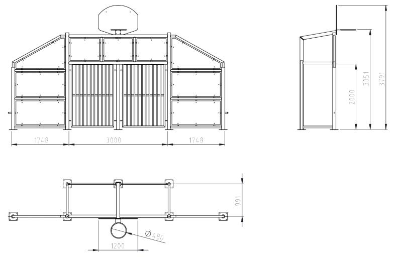 Frontal Multideporte grande uso público para basquet, fútbol, hándbol y otros deportes medidas