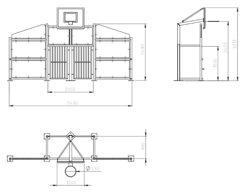 Frontal Multideporte mediano uso público para basquet, fútbol, hándbol y otros deportes medidas