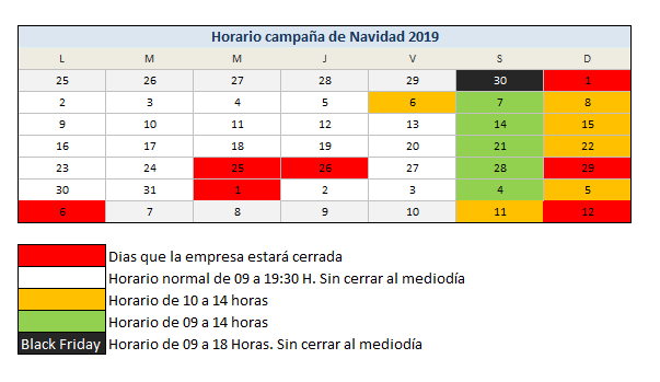 horario navidad topludi 2019
