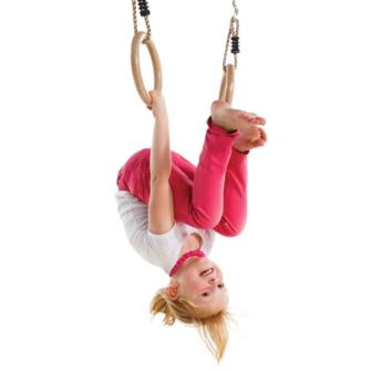 Anéis de ginástica de madeira para balanço