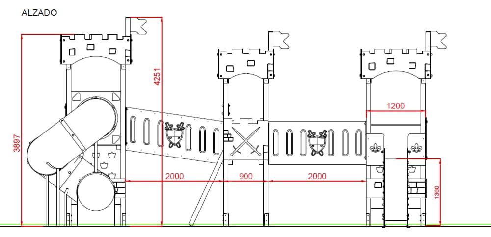 medidas alzado Parque Infantil Castillo BOJNICE uso público