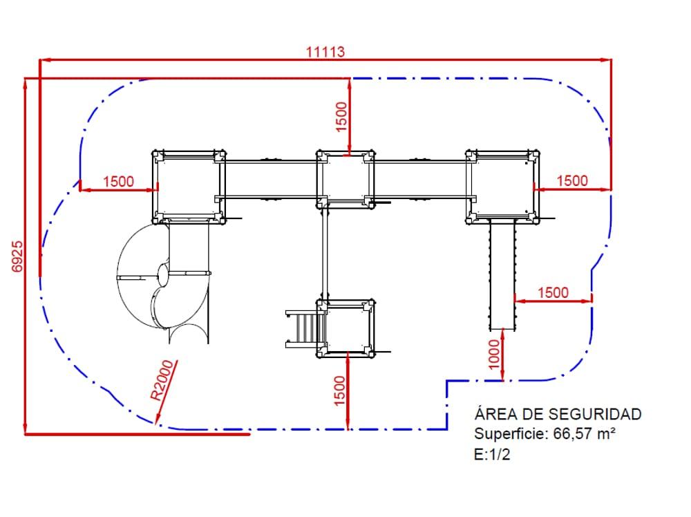 medidas área de seguridad Parque Infantil Castillo BOJNICE uso público