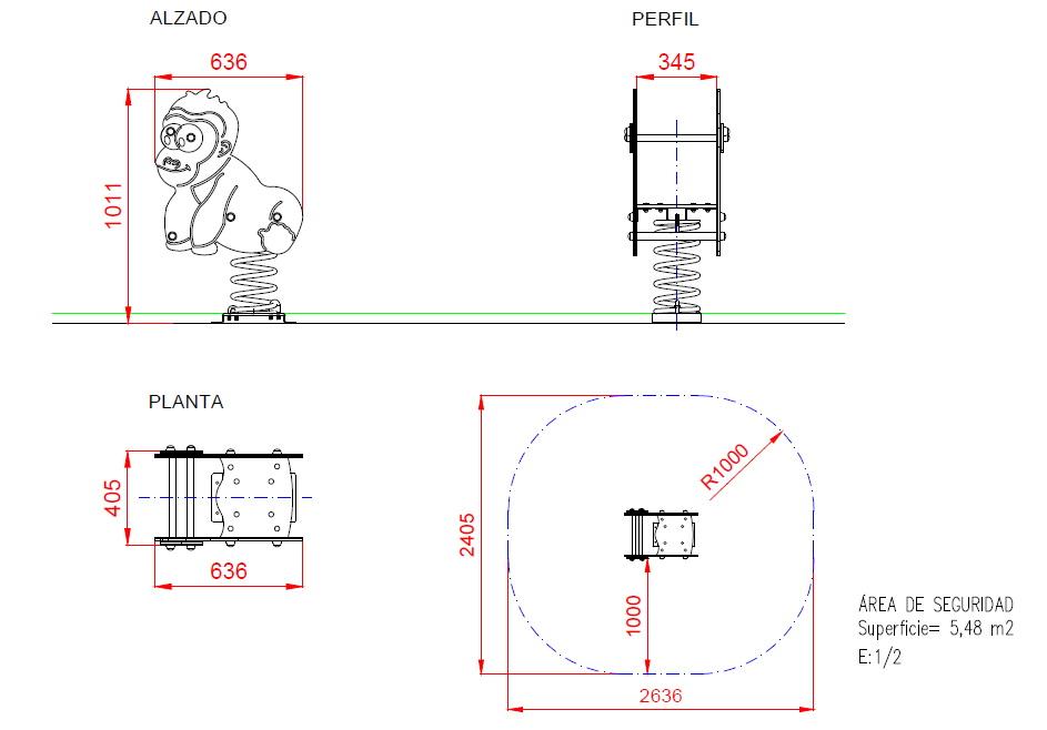 Medidas Balancín Muelle Individual GORILA uso público