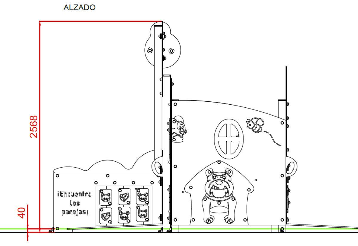 Medidas alzado Parque Infantil Casita Inclusiva VILLA RATÓN