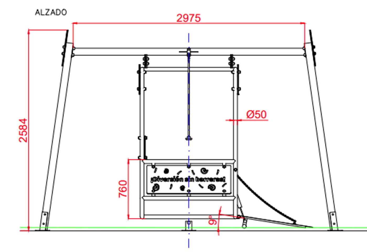 medidas alzado Columpio Monoplaza Inclusivo PARA SILLA DE RUEDAS uso público
