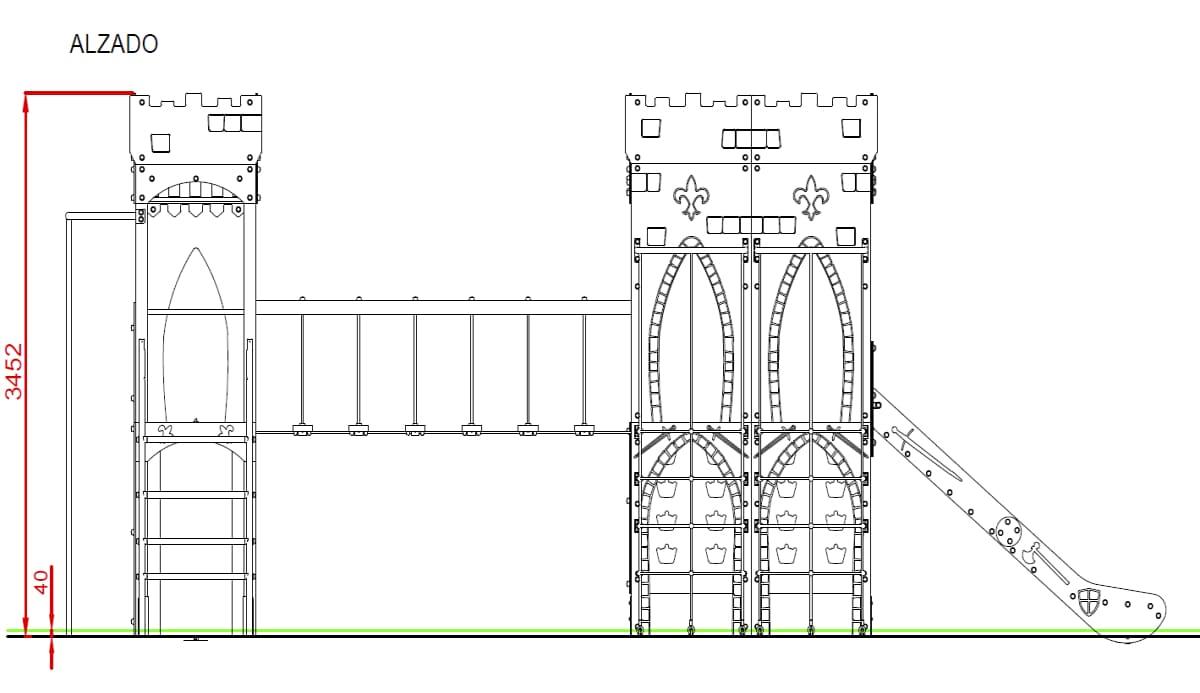 Medidas alzado Parque Infantil Castillo CHAMBORD uso público