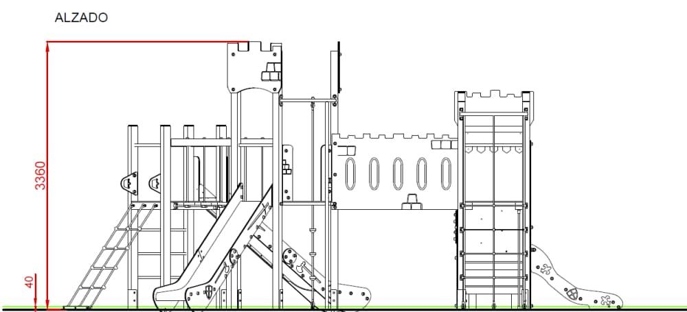 medidas Parque Infantil Castillo WARWICK uso público