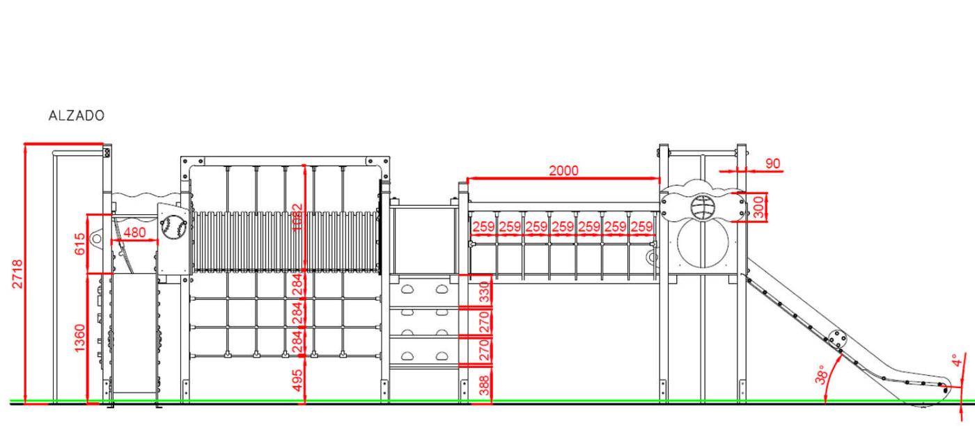 Medidas alzado parque infantil TORNEO uso público