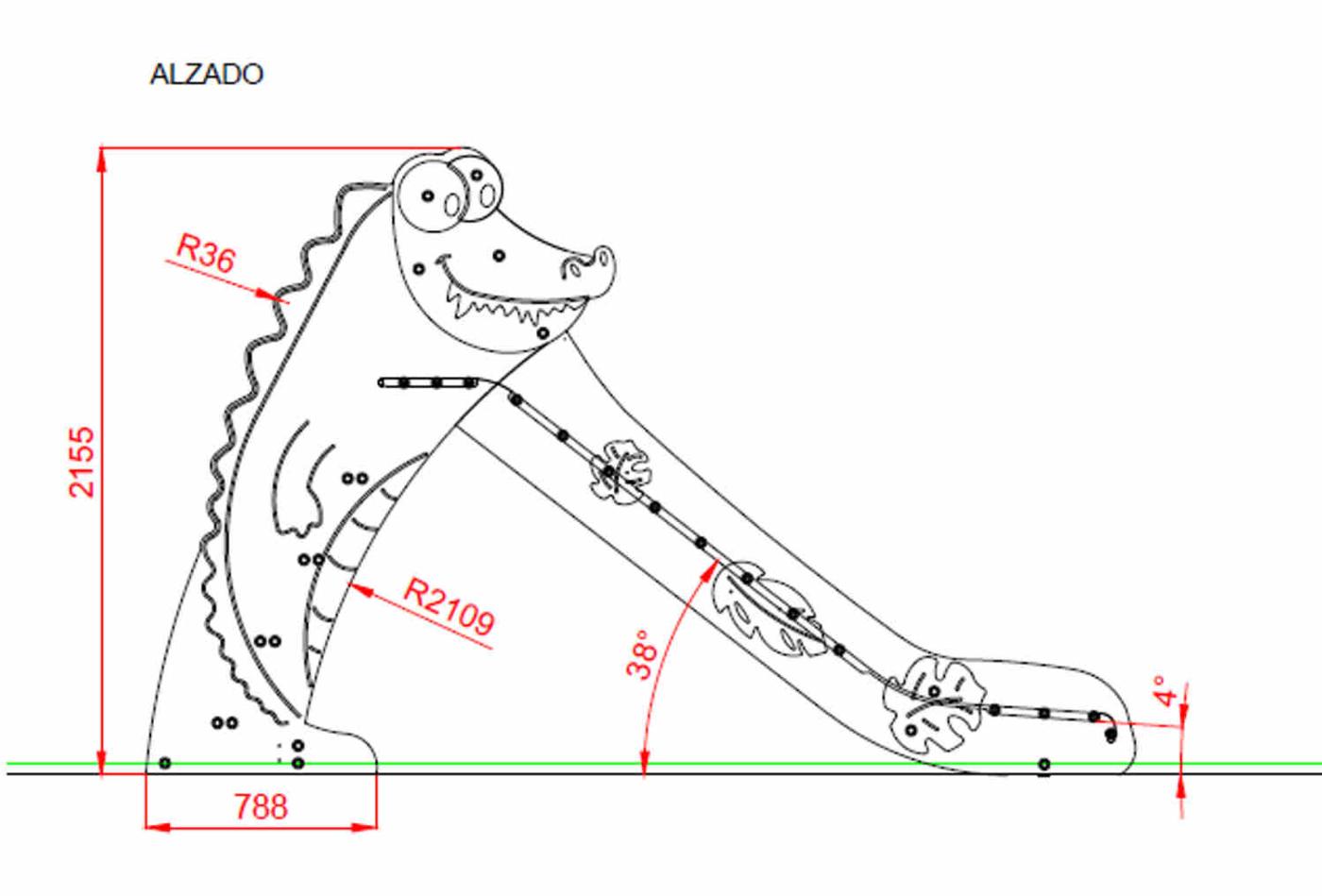 Medidas Tobogán COCODRILO Grande 136 cm 