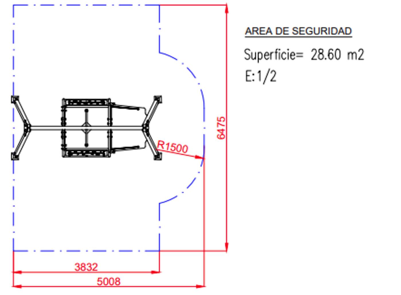 medidas área de seguridad Columpio Monoplaza Inclusivo PARA SILLA DE RUEDAS uso público