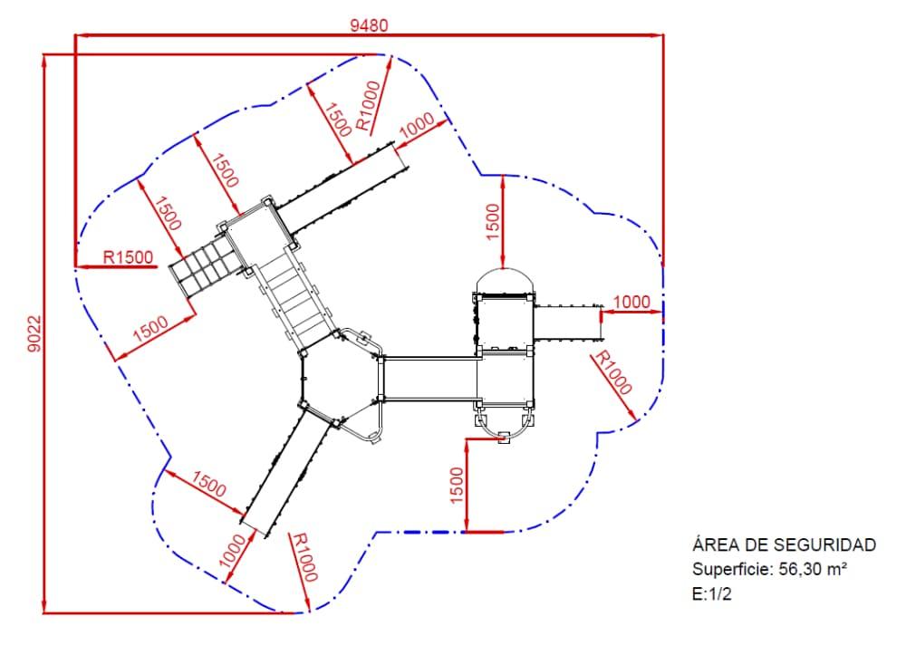 medidas Parque Infantil Castillo WARWICK uso público3