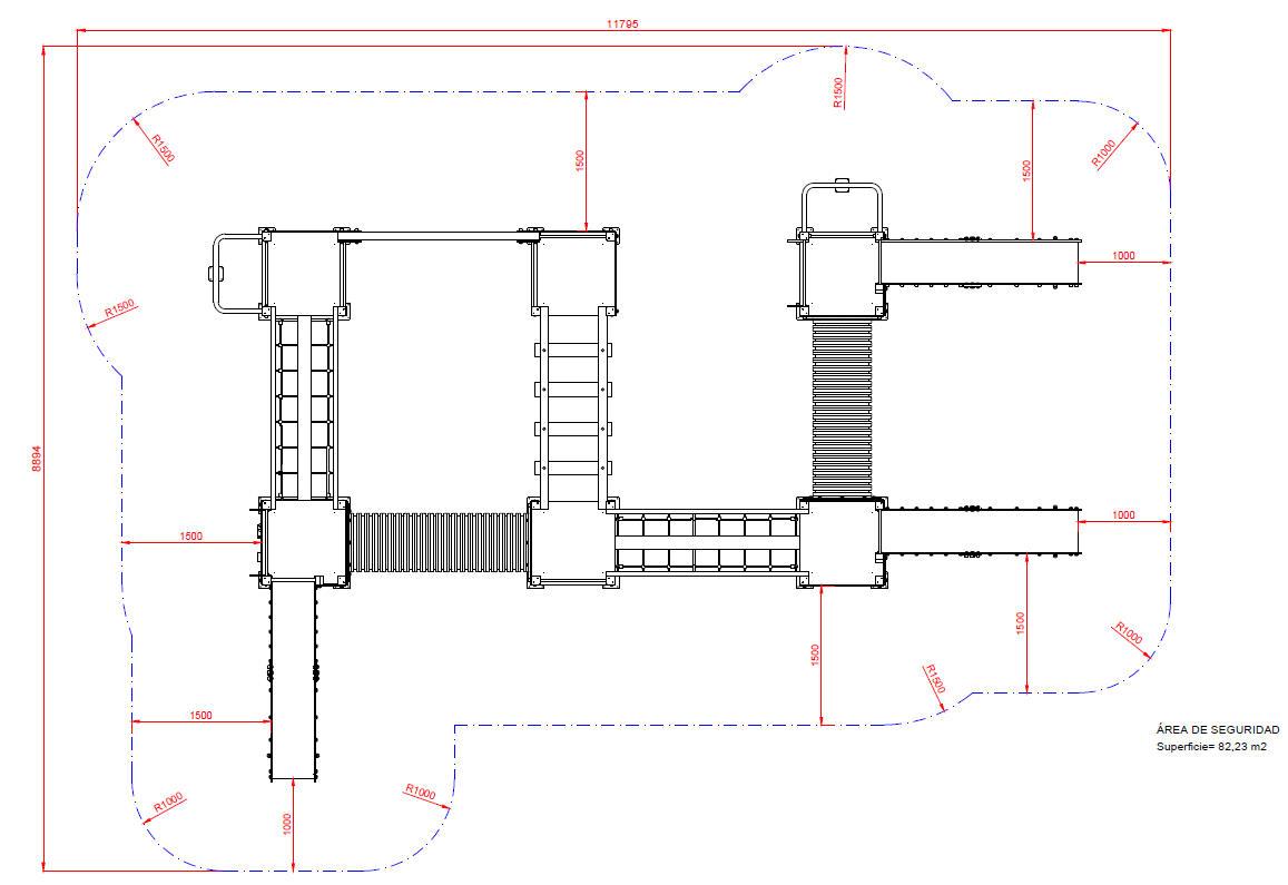 Medidas área de seguridad parque infantil TORNEO uso público