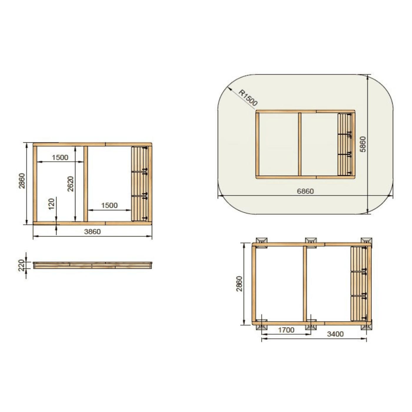 Arenero de madera con separación central y cajas de almacenaje MASGAMES Coveri con cubierta de lona fuerte