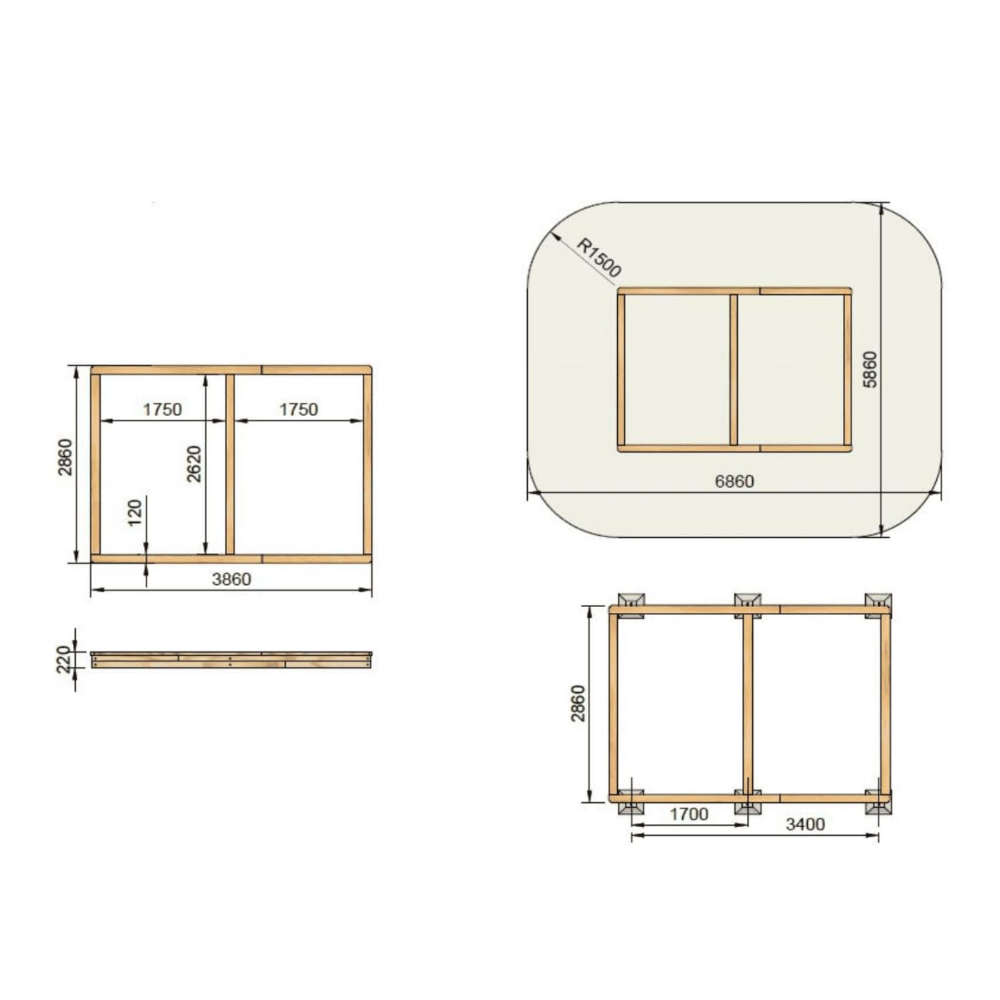 Arenero de madera con separación central MASGAMES Coveri con cubierta de lona fuerte