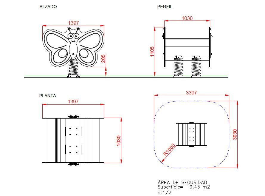 Balancín Muelle Cuadruple MARIPOSA uso público