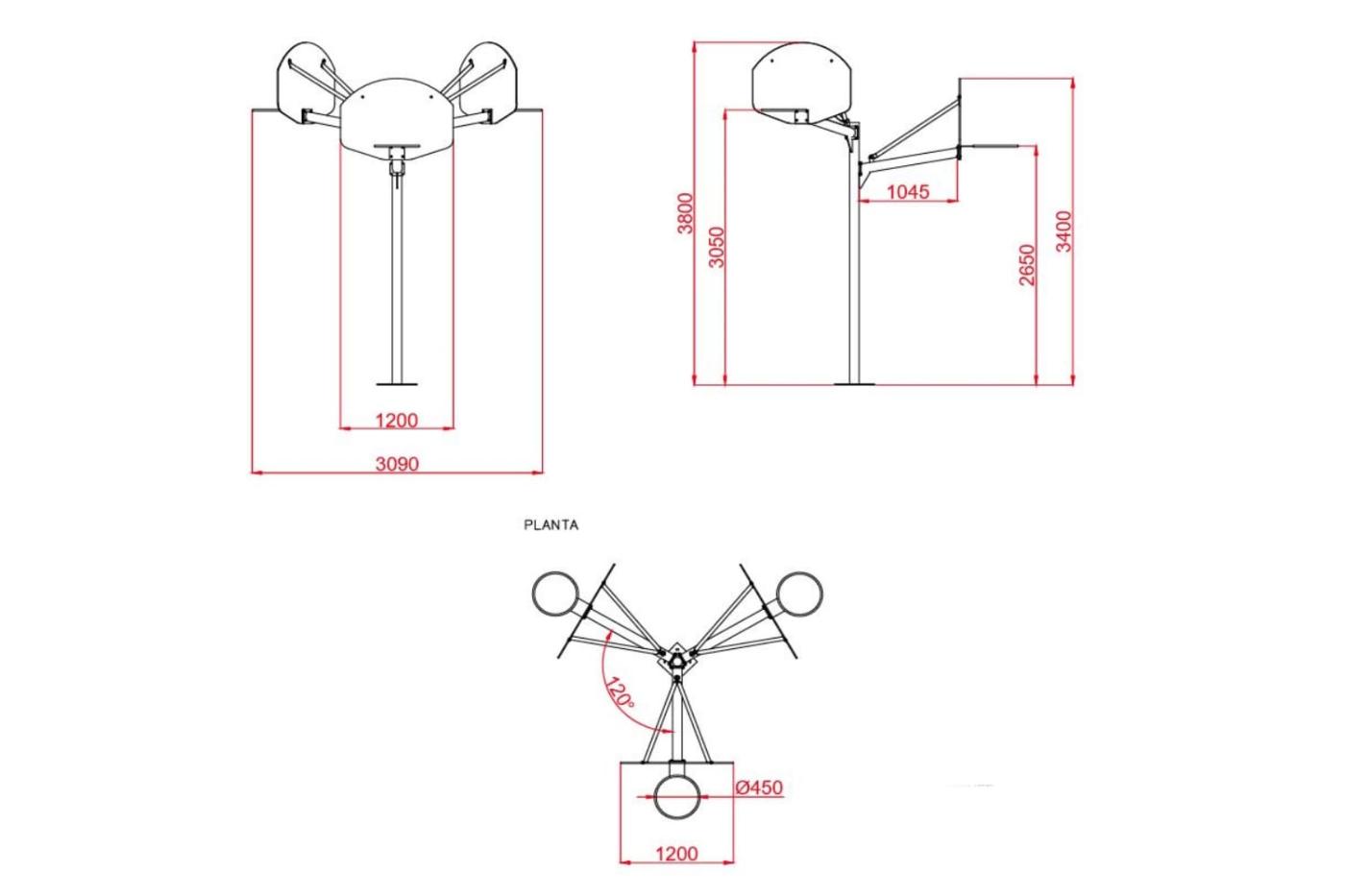 Canasta de Básquet Triple para Uso Público