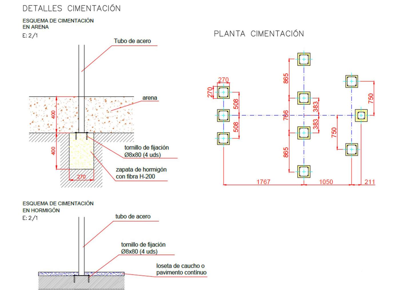 mides cimentació Parc Infantil ESCARABAT ús comercial