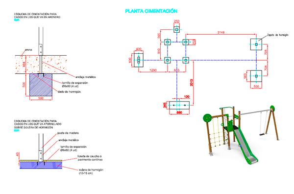 medidas cimentacion parque infantil tenis