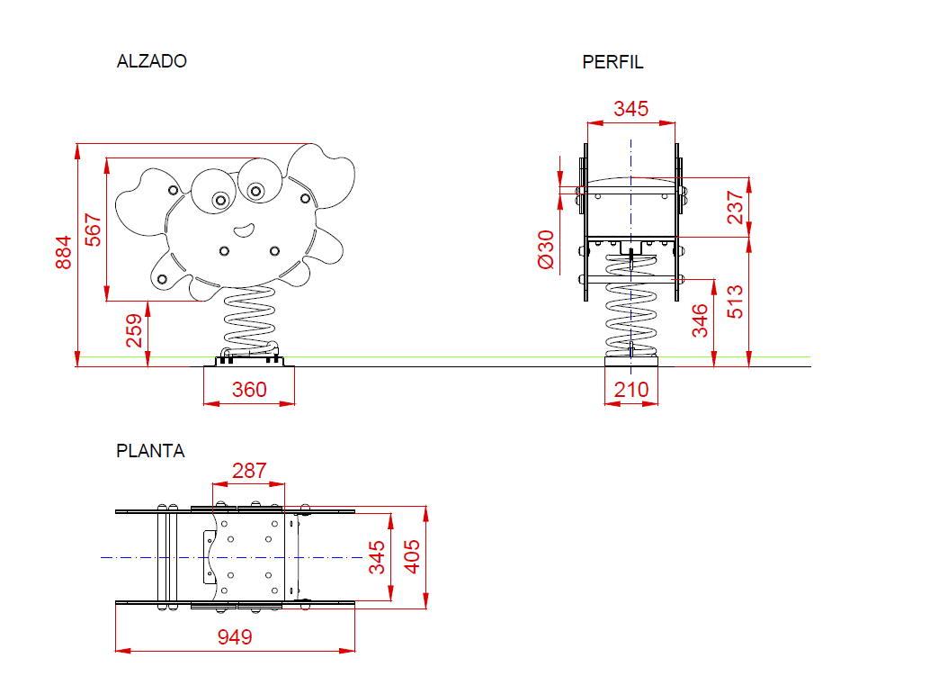 Balancín muelle individual CANGREJO de doble panel uso público comercial