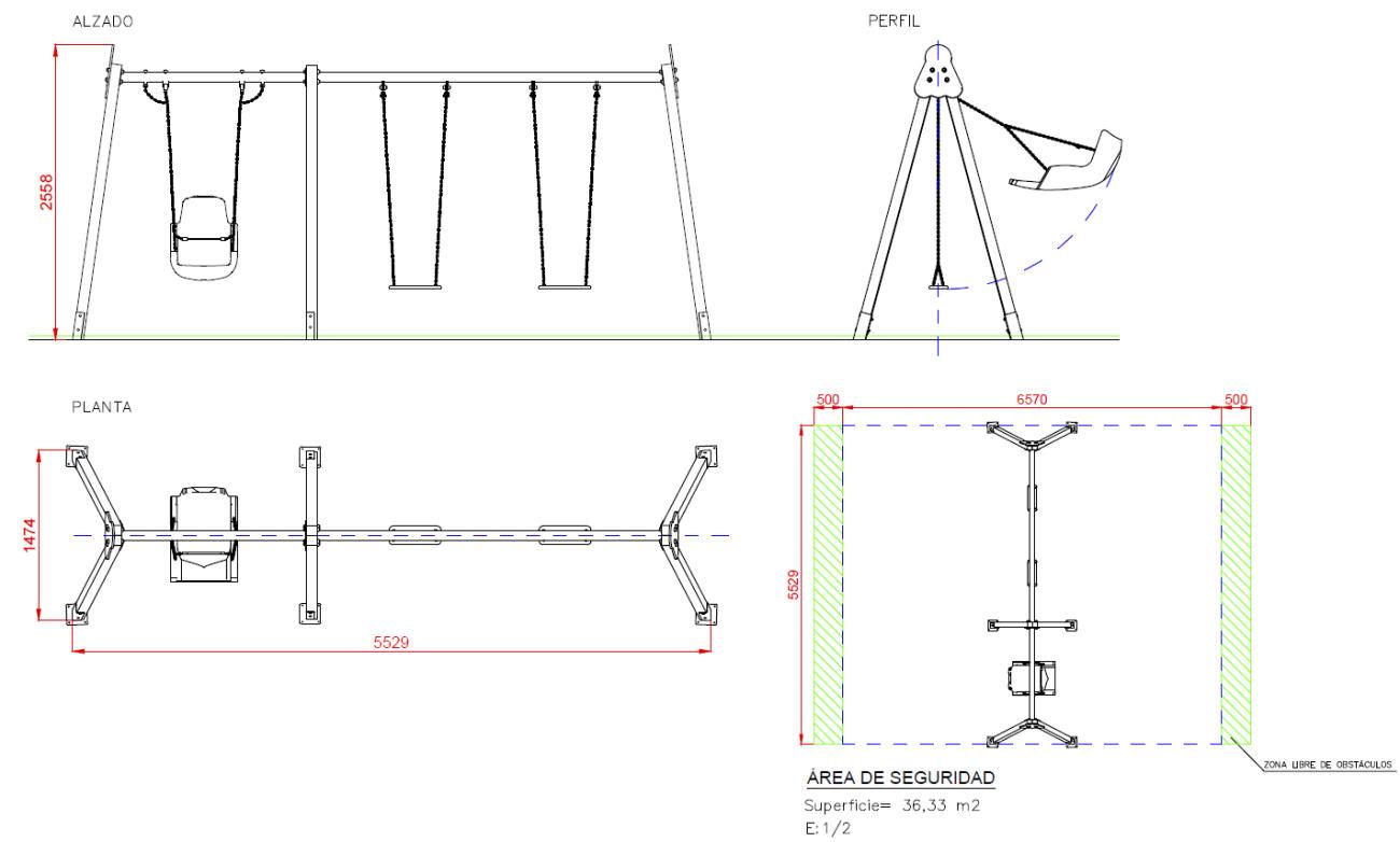 medidas Columpio BABILONIA Doble + Asiento Inclusivo