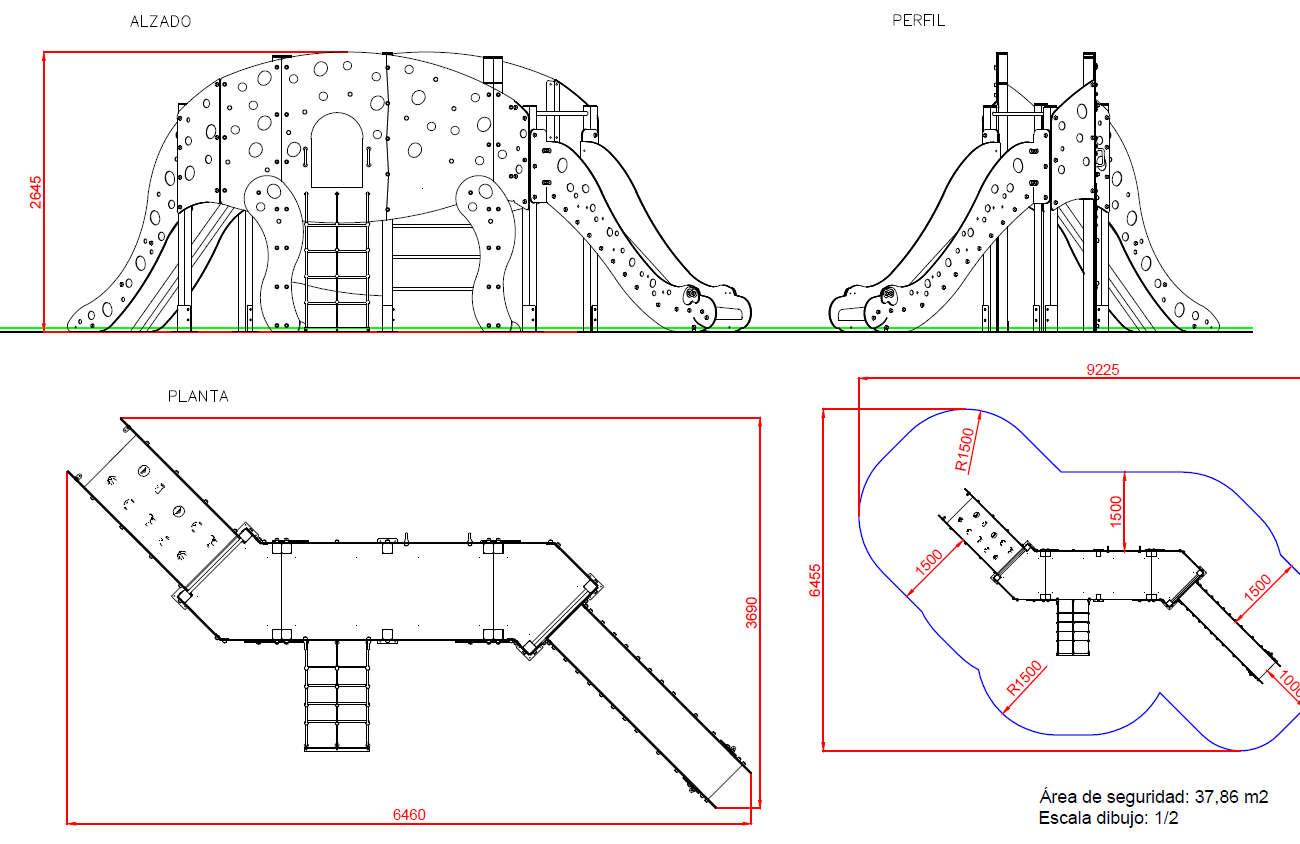 Mides Parc Infantil DIPLODOCUS ús públic