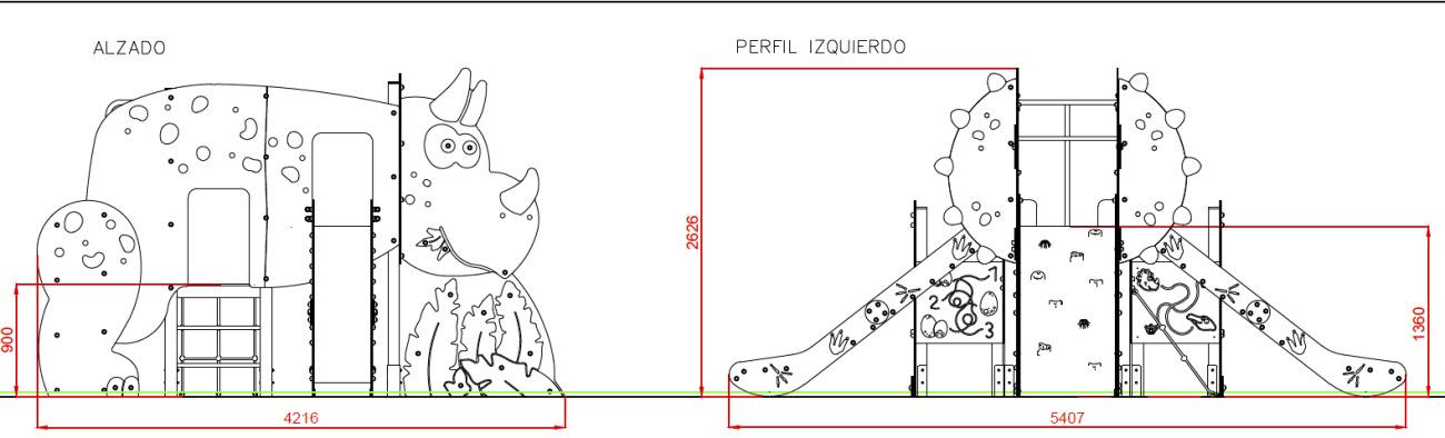 medidas Parque Infantil TRICERATOPS uso público