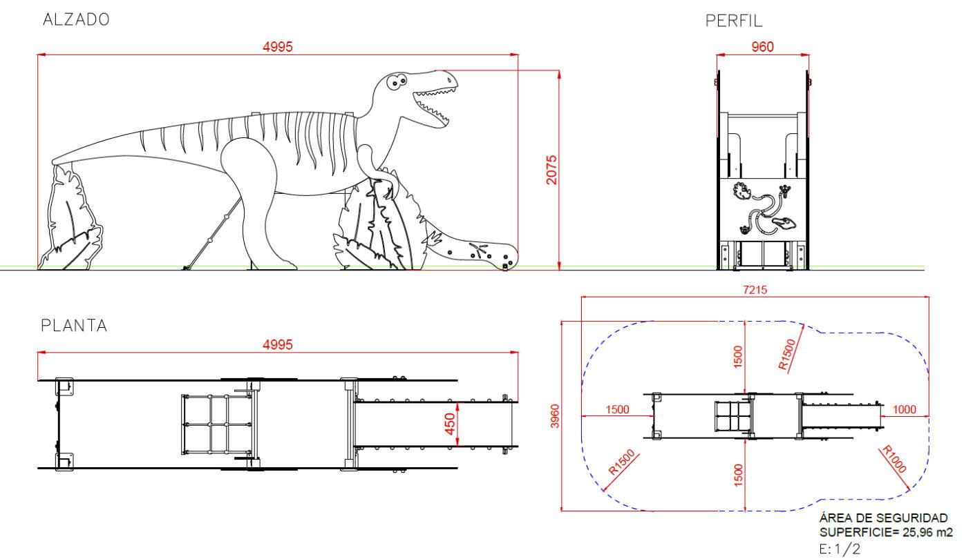 medidasParque Infantil VELOCIRAPTOR uso público